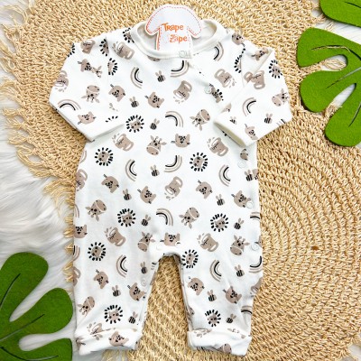 Macacão Malha Trape Zape - Safari e Bumbum Bordado Baby Tigre - Off White